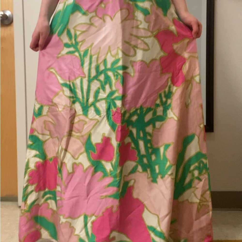 Vibrant Floral Maxi Skirt - Pink and Green